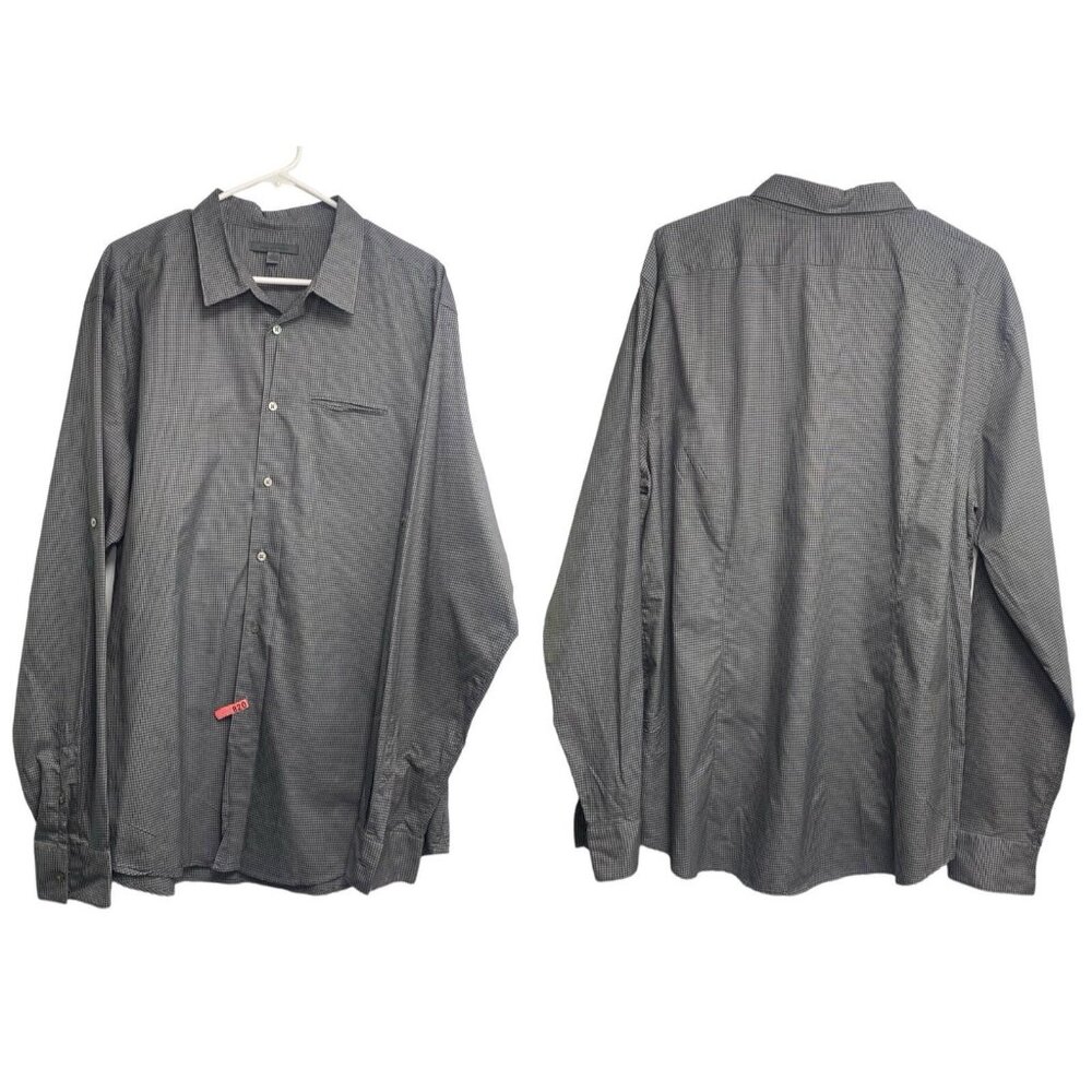 JOHN VARVATOS Men Roll Tab Sleeve Shirt Size XXL Gray Button Front Checker 37-11